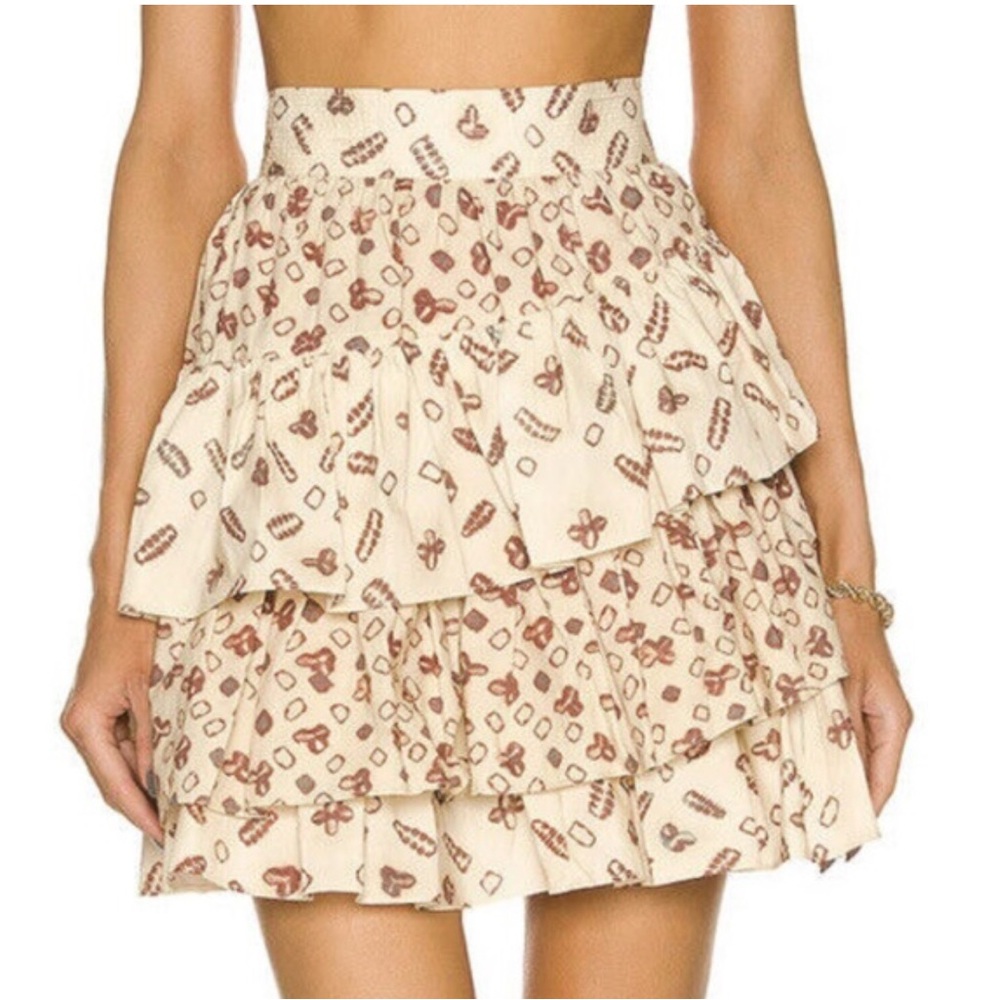 Ulla Johnson Cream and Brown Patterned A-Line Skirt